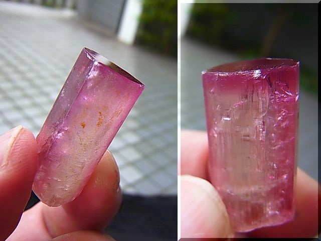 ギルギット産ピンクトルマリン（バイカラー）柱状結晶原石（宝石品質 