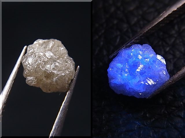天然ダイヤモンド原石（蛍光/ブルー） 2.8カラット - パーフェクト 