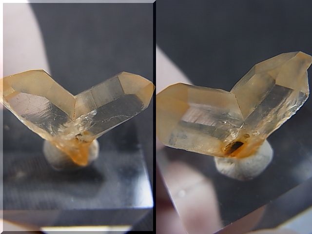 画像: 奈留島産日本式双晶（V字型/リモナイト皮膜） 0.8g