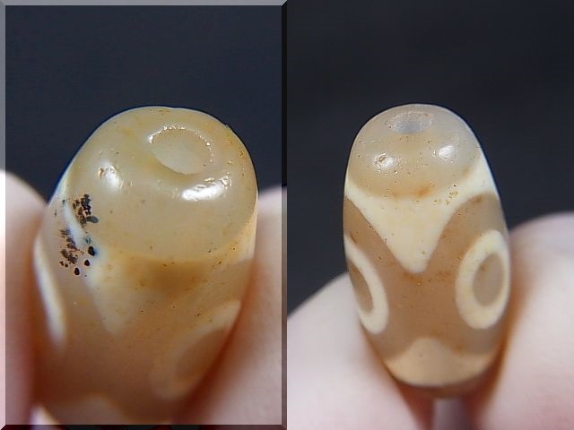 画像: 「三眼」（黒朱砂入り）現代天珠 直径約10.5×20mm